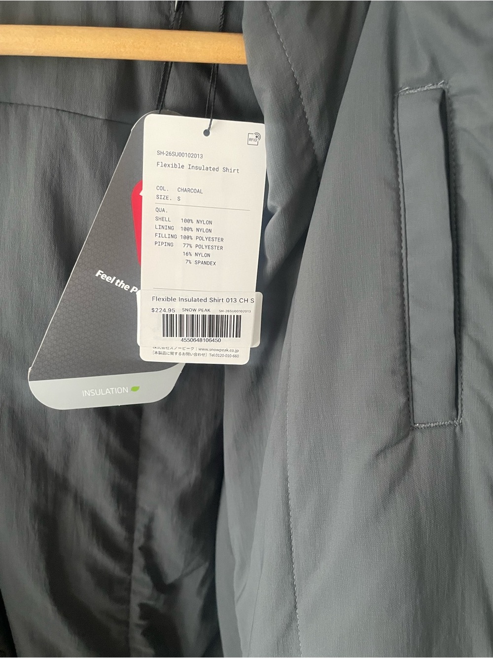 Snowpeak Flexible Insulated Shirt (Unisex, Charcoal Gray, S) - FREE SHIPPING - Picture 4 of 5